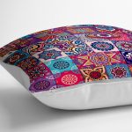 - yerminderi-YER-3421-1 - Realhomes  Renkli Mozaik Desenli Dijital Baskılı Yer Minderi - 70 x 70 cm Realhomes