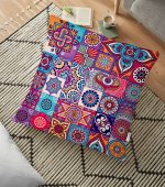 - yerminderi-YER-3421 - Realhomes  Renkli Mozaik Desenli Dijital Baskılı Yer Minderi - 70 x 70 cm Realhomes