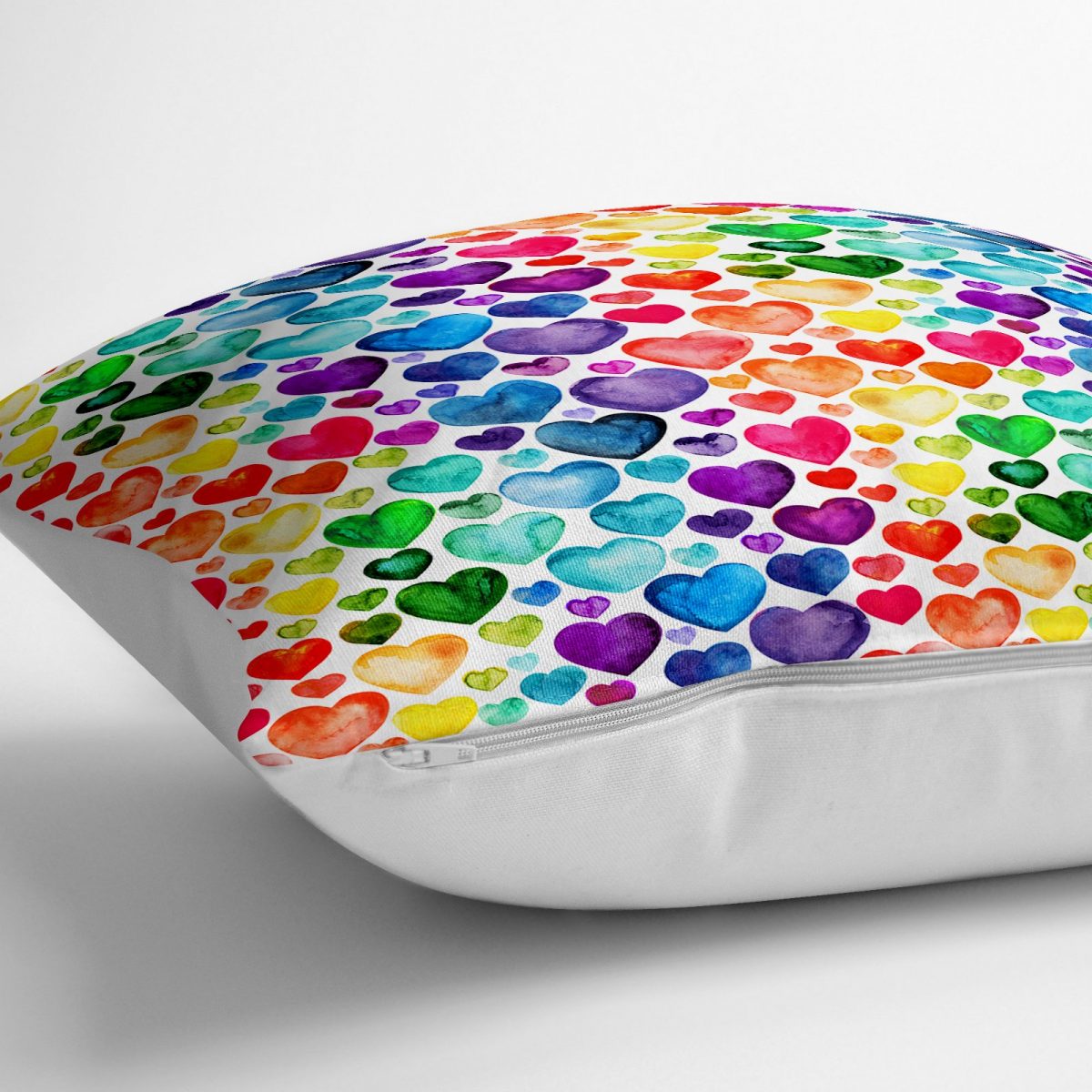 Renkli Kalpler Özel Tasarım Dijital Baskılı Dekoratif Yer Minderi - 70 x 70 cm Realhomes