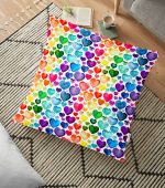 - yerminderi-YER-3423 - Realhomes  Renkli Kalpler Özel Tasarım Dijital Baskılı Dekoratif Yer Minderi - 70 x 70 cm Realhomes