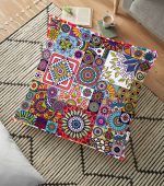 - yerminderi-YER-3425 - Realhomes  Mavi Zeminli Deniz Canlıları Tasarımlı Dijital Baskılı Yer Minderi - 70 x 70 cm Realhomes