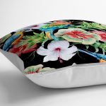 - yerminderi-YER-3428-1 - Realhomes Siyah Zeminde Suluboya AmazonMotifleri Temalı Yer Minderi - 70 x 70 cm Realhomes