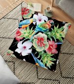 - yerminderi-YER-3428 - Realhomes Siyah Zeminde Suluboya AmazonMotifleri Temalı Yer Minderi - 70 x 70 cm Realhomes