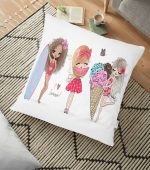 - yerminderi-YER-3438 - Realhomes  Summer Kızları Renkli Tasarımlı Dijital Baskılı Yer Minderi - 70 x 70 cm Realhomes