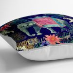 - yerminderi-YER-3441-1 - Realhomes  Siyah Zeminde African Fil Tasarımlı Dijital Baskılı Yer Minderi - 70 x 70 cm Realhomes