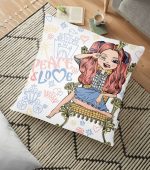 - yerminderi-YER-3445 - Realhomes Fashion Girl Tasarımlı Dijital Baskılı Dekoratif Yer Minderi - 70 x 70 cm Realhomes