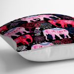 - yerminderi-YER-3449-1 - Realhomes Siyah Zeminli Pembe Filler Zeminli Dekoratif Yer Minderi - 70 x 70 cm Realhomes