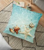 - yerminderi-YER-3452 - Realhomes  RealHomes Deniz Yıldızı Tasarımlı Dijital Baskılı Dekoratif Yer Minderi - 70 x 70 cm Realhomes