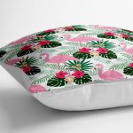 - yerminderi-YER-3453-1 - Realhomes  Pembe Yeşil Flamingo Tasarımlı Dijital Baskılı Dekoratif Yer Minderi - 70 x 70 cm Realhomes