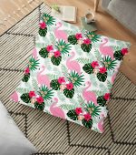 - yerminderi-YER-3453 - Realhomes  Pembe Yeşil Flamingo Tasarımlı Dijital Baskılı Dekoratif Yer Minderi - 70 x 70 cm Realhomes