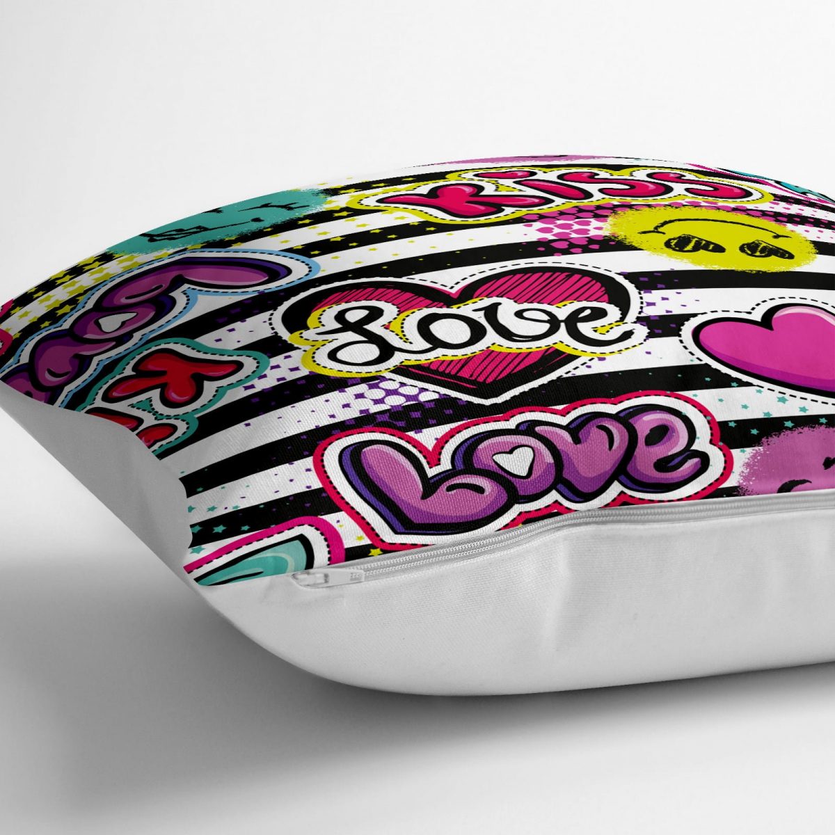 Pop Art Love Tasarımlı Dijital Baskılı Dekoratif Yer Minderi - 70 x 70 cm Realhomes