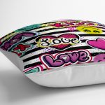 Pop Art Love Tasarımlı Dijital Baskılı Dekoratif Yer Minderi - 70 x 70 cm Realhomes
