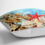 - yerminderi-YER-3455-1 - Realhomes Deniz Yıldızı ve Midye Tasarımlı Dijital Baskılı Dekoratif Yer Minderi - 70 x 70 cm Realhomes