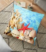 - yerminderi-YER-3455 - Realhomes Deniz Yıldızı ve Midye Tasarımlı Dijital Baskılı Dekoratif Yer Minderi - 70 x 70 cm Realhomes