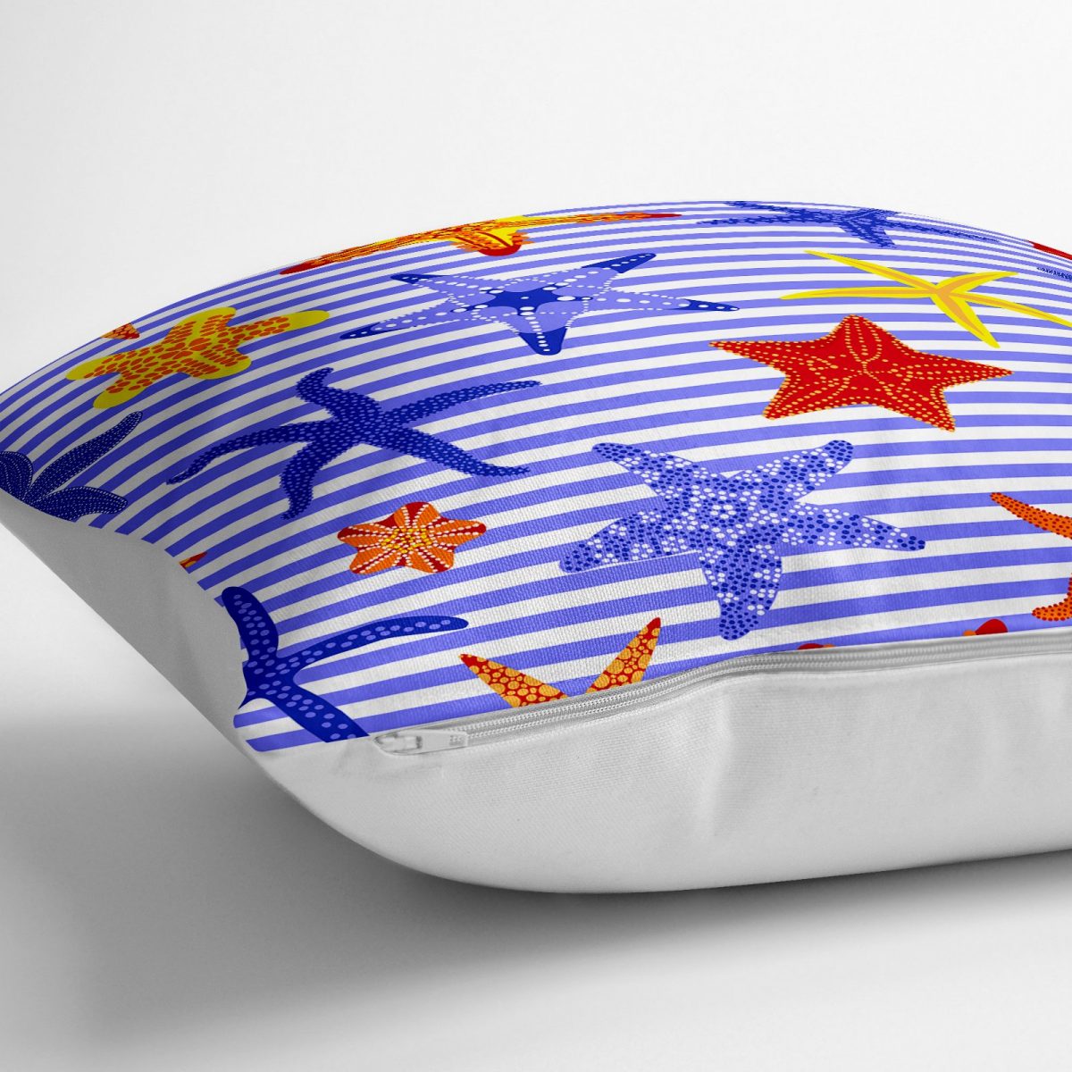 Mavi Çizgili Deniz Yıldızları Tasarımlı Dijital Baskılı Dekoratif Yer Minderi - 70 x 70 cm Realhomes