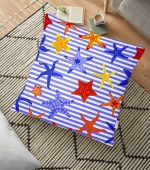 - yerminderi-YER-3458 - Realhomes  Mavi Çizgili Deniz Yıldızları Tasarımlı Dijital Baskılı Dekoratif Yer Minderi - 70 x 70 cm Realhomes