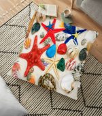 Sahil ve Deniz Yıldızları Desenli Modern Tasarımlı Dekoratif Yer Minderi - 70 x 70 cm Realhomes