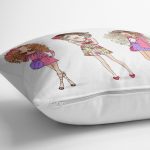 - yerminderi-YER-3463-1 - Realhomes  Beyaz Zeminde Fashion Girls Tasarımlı Dekoratif Yer Minderi - 70 x 70 cm Realhomes