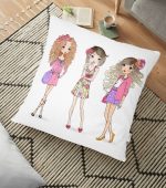 - yerminderi-YER-3463 - Realhomes  Beyaz Zeminde Fashion Girls Tasarımlı Dekoratif Yer Minderi - 70 x 70 cm Realhomes