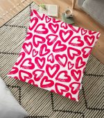 - yerminderi-YER-3467 - Realhomes  Modern Tasarımlı Kırmızı Kalpler Desenli Dijital Baskılı Yer Minderi - 70 x 70 cm Realhomes