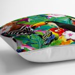 - yerminderi-YER-3476-1 - Realhomes  Amazon Papağan Tasarımlı Dijital Baskılı Dekoratif Yer Minderi - 70 x 70 cm Realhomes