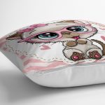 Pembe Zeminli Sevimli Kedicik Desenli Dekoratif Yer Minderi - 70 x 70 cm Realhomes