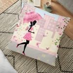 Pembe Zeminli Sevimli Kedicik Desenli Dekoratif Yer Minderi - 70 x 70 cm Realhomes