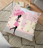 - yerminderi-YER-3478 - Realhomes  Pembe Fashion Girl Tasarımlı Dijital Baskılı Dekoratif Yer Minderi - 70 x 70 cm Realhomes