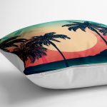 - yerminderi-YER-3480-1 - Realhomes  Summer Palmiye Gün Batımı Tasarımlı Dijital Baskılı Dekoratif Yer Minderi - 70 x 70 cm Realhomes