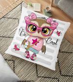 - yerminderi-YER-3487 - Realhomes Be Cool Baykuş Tasarımlı Dijital Baskılı Dekoratif Yer Minderi - 70 x 70 cm Realhomes