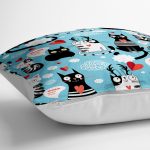 - yerminderi-YER-3488-1 - Realhomes Turkuaz Zeminli Kedicikler Tasarımlı Modern Hayvan & Kedi Minderi - 70 x 70 cm Realhomes