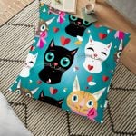 Siyah Zeminde Popart Love Tasarımlı Dijital Baskılı Dekoratif Yer Minderi - 70 x 70 cm Realhomes