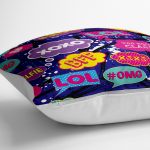 - yerminderi-YER-3493-1 - Realhomes  Mor Zeminli Popart Tasarımlı Dijital Baskılı Dekoratif Yer Minderi - 70 x 70 cm Realhomes