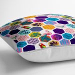 - yerminderi-YER-3495-1 - Realhomes  Modern Tasarımlı Altıgen Mozaik Dijital Baskılı Dekoratif Yer Minderi - 70 x 70 cm Realhomes