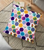 - yerminderi-YER-3495 - Realhomes  Modern Tasarımlı Altıgen Mozaik Dijital Baskılı Dekoratif Yer Minderi - 70 x 70 cm Realhomes