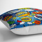 - yerminderi-YER-3498-1 - Realhomes  Mavi Zeminli Pop Art Tasarımlı Dijital Baskılı Dekoratif Yer Minderi - 70 x 70 cm Realhomes