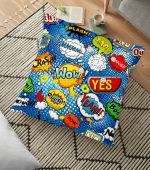 - yerminderi-YER-3498 - Realhomes  Mavi Zeminli Pop Art Tasarımlı Dijital Baskılı Dekoratif Yer Minderi - 70 x 70 cm Realhomes