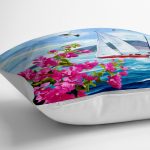 - yerminderi-YER-3499-1 - Realhomes  Suluboya Deniz ve Yelkenli Tasarımlı Dijital Baskılı Dekoratif Yer Minderi - 70 x 70 cm Realhomes