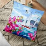 Mavi Zeminli Pop Art Tasarımlı Dijital Baskılı Dekoratif Yer Minderi - 70 x 70 cm Realhomes