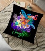 Siyah Zeminli Amazon Jungle Tasarımlı Dijital Baskılı Yer Minderi - 70 x 70 cm Realhomes