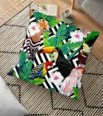 - yerminderi-YER-3502 - Realhomes  Geometrik Zeminli Amazon Papağan Tasarımlı Dijital Baskılı Yer Minderi - 70 x 70 cm Realhomes