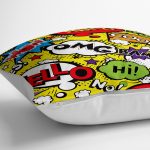 - yerminderi-YER-3504-1 - Realhomes  Sarı Zeminli Popart Tasarımlı Dijital Baskılı Dekoratif Yer Minderi - 70 x 70 cm Realhomes