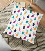 - yerminderi-YER-3511 - Realhomes  Krem Zeminli Ananas Çizimli Dijital Baskılı Dekoratif Yer Minderi - 70 x 70 cm Realhomes