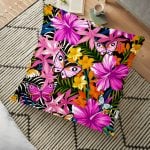 Krem Zeminli Ananas Çizimli Dijital Baskılı Dekoratif Yer Minderi - 70 x 70 cm Realhomes