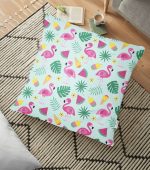 - yerminderi-YER-3517 - Realhomes  Fıstık Yeşil Zeminli Flamingo Desenli Dijital Baskılı Yer Minderi - 70 x 70 cm Realhomes