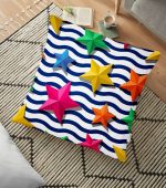 - yerminderi-YER-3518 - Realhomes Lacivert Çizgili Yıldız Desenli Dijital Baskılı Dekoratif Yer Minderi - 70 x 70 cm Realhomes