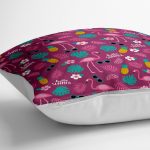 - yerminderi-YER-3520-1 - Realhomes  Mor Zeminde Flamingo Desenli Dijital Baskılı Dekoratif Yer Minderi - 70 x 70 cm Realhomes