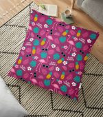 - yerminderi-YER-3520 - Realhomes  Mor Zeminde Flamingo Desenli Dijital Baskılı Dekoratif Yer Minderi - 70 x 70 cm Realhomes