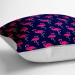 - yerminderi-YER-3521-1 - Realhomes Lacivert Zeminli Pembe Flamingolar Tasarımlı Dijital Baskılı Yer Minderi - 70 x 70 cm Realhomes