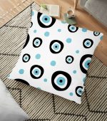 Beyaz Zeminde Nazar Boncuğu Tasarımlı Dekoratif Yer Minderi - 70 x 70 cm Realhomes